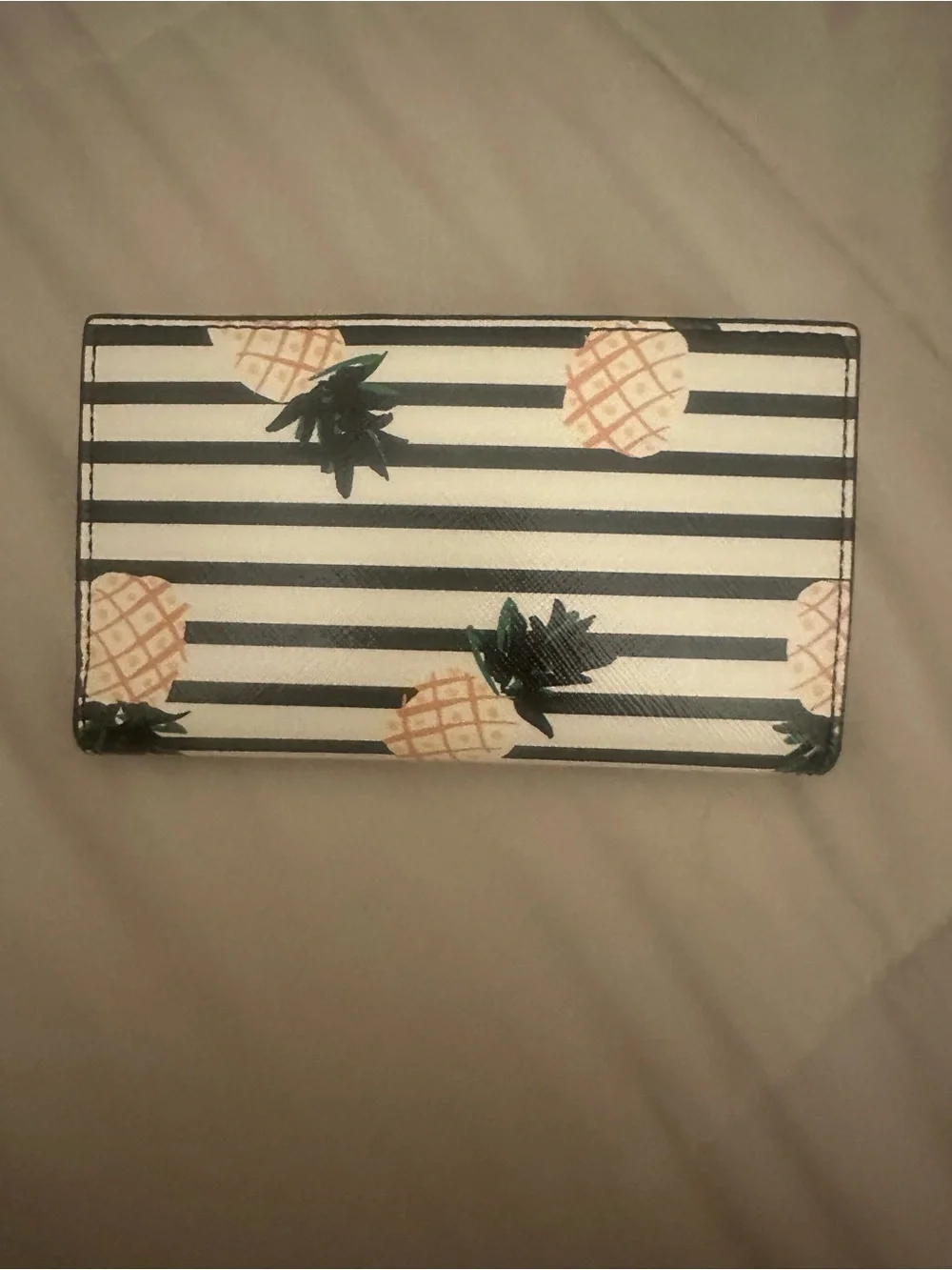 kate spade Black & White Striped Pineapple Zip Wallet